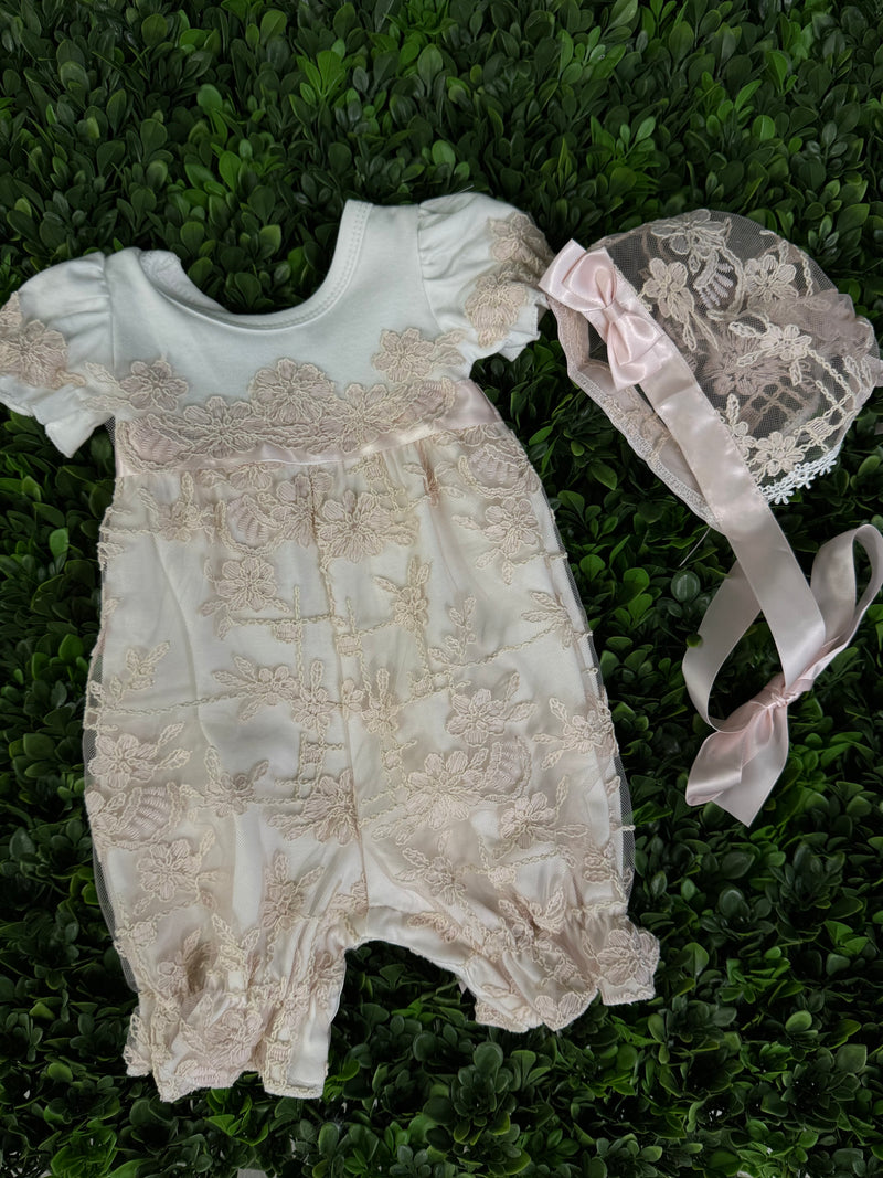 Bebe Gabrielle Girls’ Lace Changing Romper 3863-2