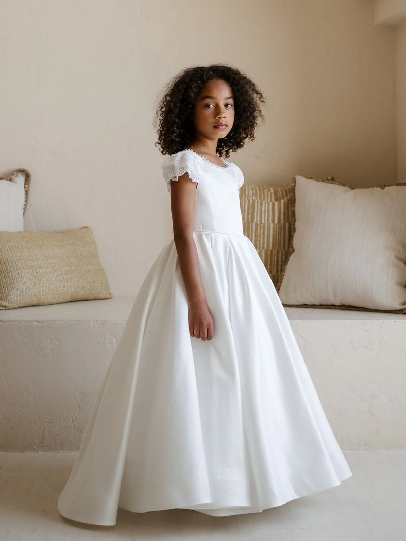 Teter Warm Satin Box Pleat Gown With Pearl Back Back SK10