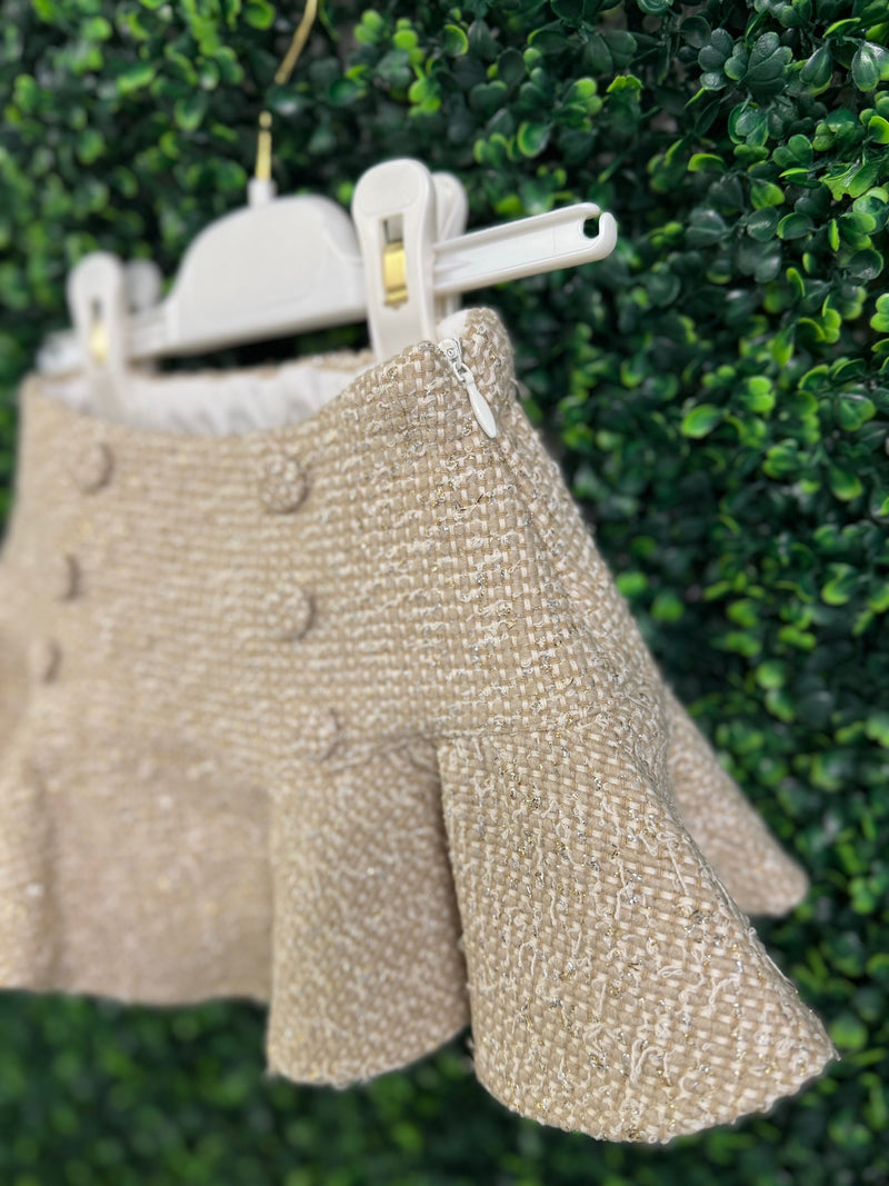 Bimbalò Girls' Gold Tweed Lady Jacket and Skirt 3 Piece Set