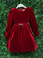 Abel & Lula Girls’ Ruby Red Velvet Studded Dress 5536