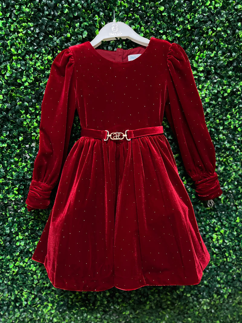 Abel & Lula Girls' Ruby Red Velvet Studded Dress 5536 – Sara's Children's Boutique