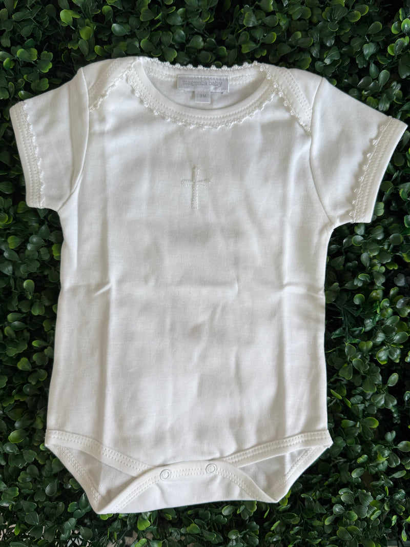 Girls Pina Cotton Short Sleeve Onesie with Cross