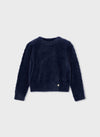 Mayoral Girls’ Fuzzy Knit Navy Sweater and Tweed Bow Shorts Set 4307