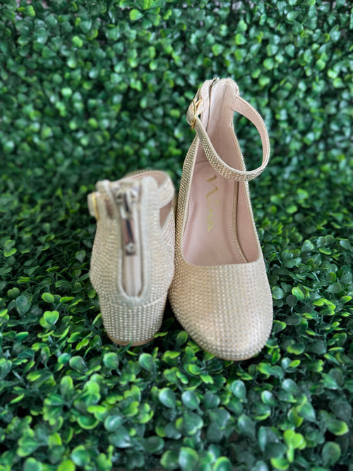 Nina Girls’ All Rhinestone Gold Heel