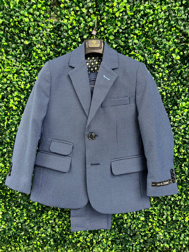 Leo & Zachary Boys Navy and Blue Check 3 Piece Suit