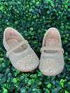 Girls’ Rose Gold Mesh Flats with Rhinestone Detailing