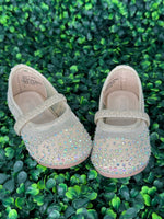 Girls’ Rose Gold Mesh Flats with Rhinestone Detailing