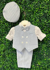 Bimbalo Boy's 5 Piece Light Blue & White Shorts and Vest Outfit with Cap 6646