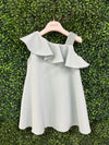 Bimbalo’ Girls' Blue Crepe Asymmetrical Dress with Rhinestone and Pearl Accento