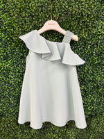 Bimbalo’ Girls' Blue Crepe Asymmetrical Dress with Rhinestone and Pearl Accento