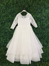 Teter Warm Elbow Sleeve Scallop Soft Lace Tiered Gown SK36