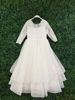 Teter Warm Elbow Sleeve Scallop Soft Lace Tiered Gown SK36