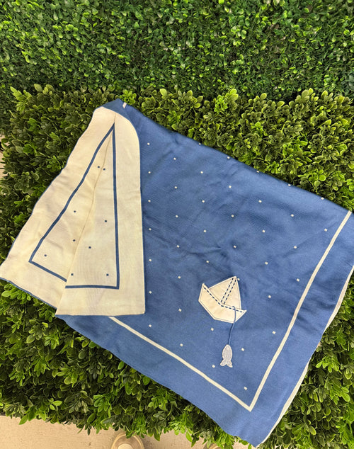 Bimbalo Made in Italy! Boys’ Blue Cotton Knit Fisherman Blanket