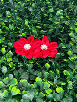 Red Floral Organza Rhinestone Clip