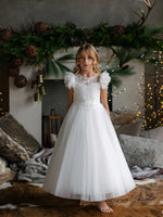 Teter Warm Floral Lace Bodice Puff Sleeve Gown MK03