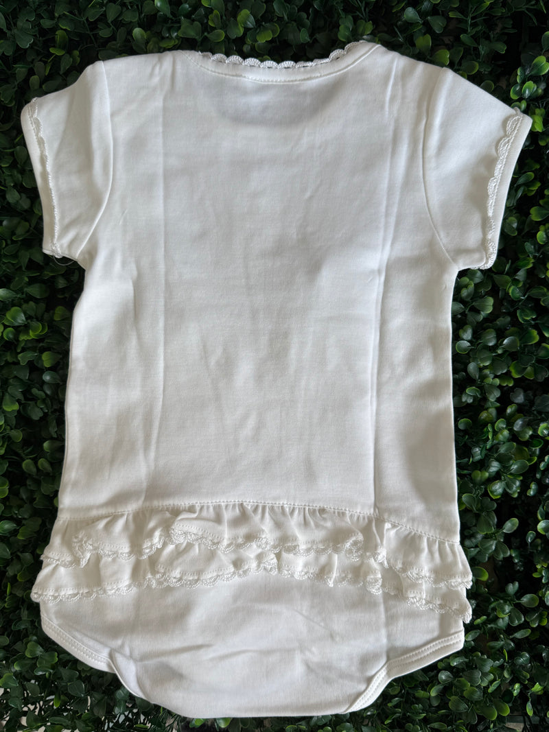 Girls Pina Cotton Ruffle Onesie with Rosette Cross