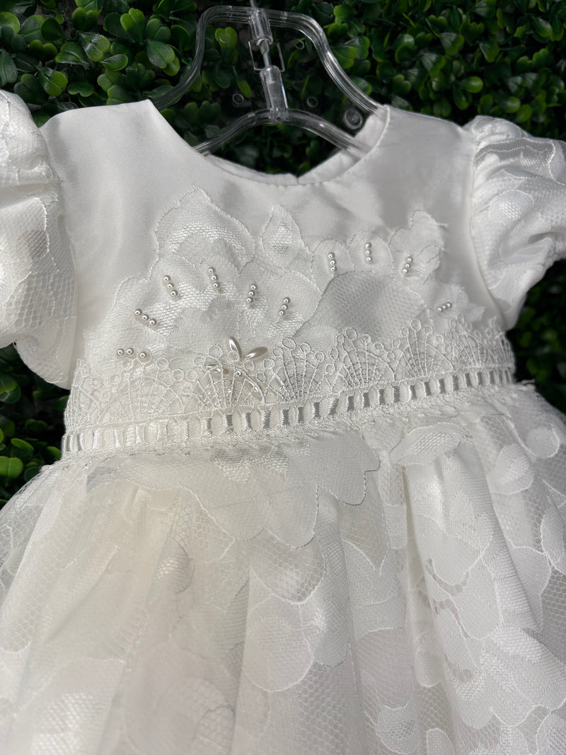 Macis Design Girls’ Delicate Pearl and Lace Christening Gown CH12502
