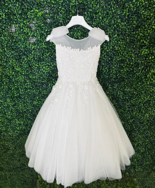 Michelina Bimbi Floral Embroidery Bow Shoulder Communion A-lineGown J4211