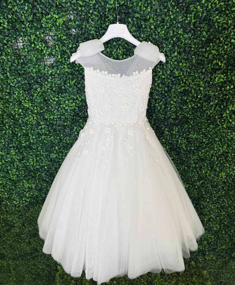 Michelina Bimbi Floral Embroidery Bow Shoulder Communion A-lineGown J4211