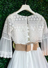 Made In Italy! Michelina Bimbi Communion Gown with Crochet Bolero and Natural Belt