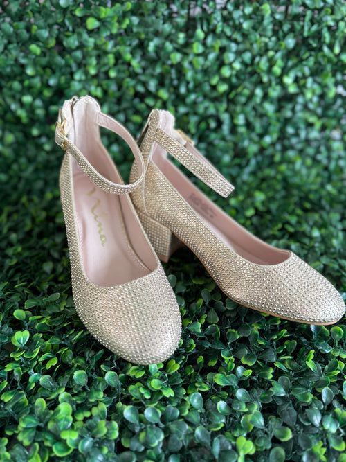 Nina Girls’ All Rhinestone Gold Heel