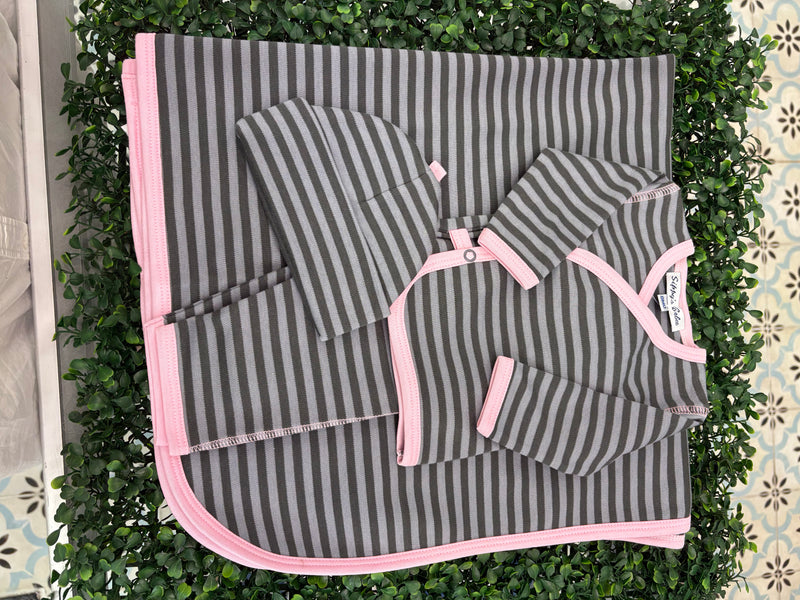 Sippy Baby Girls' Pima Cotton 3pc Striped Set