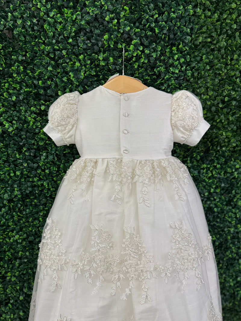 Piccolo Bacio Girls' Raw Silk and Lace Baptism Gown Katrina