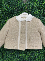 Bimbalò Girls' Gold Tweed Lady Jacket and Skirt 3 Piece Set