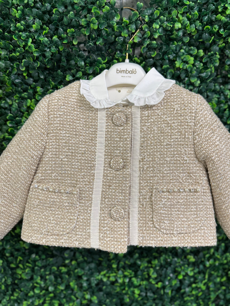 Bimbalò Girls' Gold Tweed Lady Jacket and Skirt 3 Piece Set
