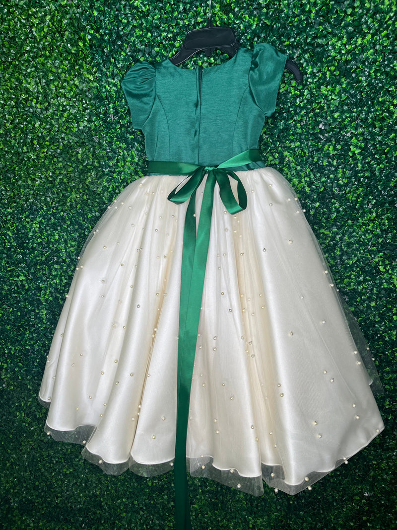 Sara's Favorite! Girls' Emerald / Ivory Pearl Embellished Party Dress Sara's Children's Boutique Sara's Favorite! Girls' Emerald / Ivory Pearl Embellished Party Dress Sara's Children's Boutique