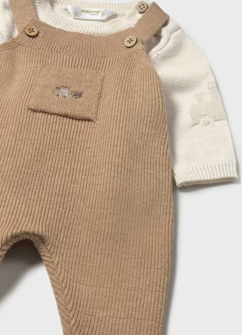 Mayoral Boys’ 2 Piece Brown and Tan Knit Overall Outfit - 2646