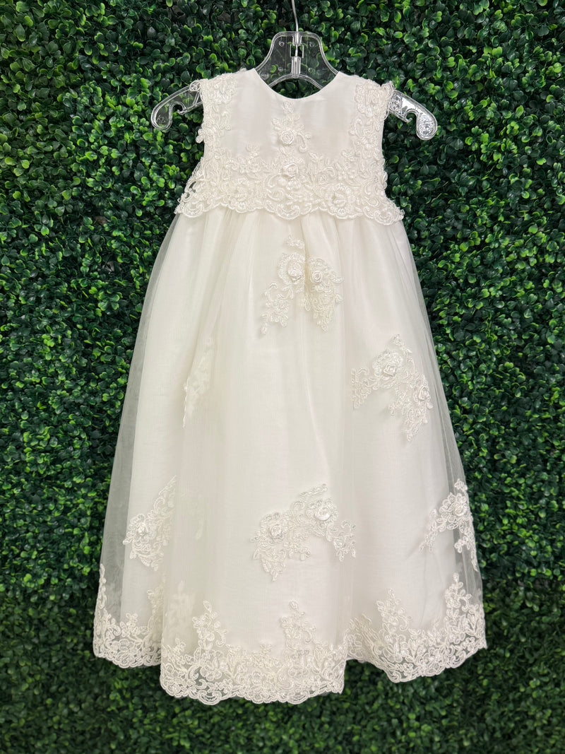 Macis Design Girls’ Rosette and Lace Christening Gown - CH280