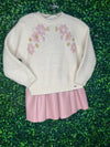 Mayoral Girl’s Floral Knit Sweater and Vegan Leather Skort Set 4354