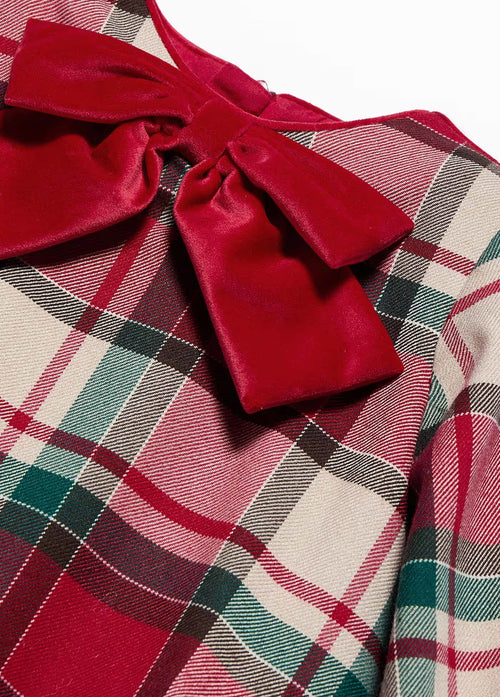 Mayoral Girl’s Red Plaid Dress with Velvet Bow 5509