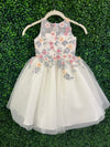 Joan Calabrese Ivory Multi Colored Flower Dress with Tulle Skirt 25322