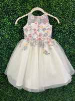 Joan Calabrese Ivory Multi Colored Flower Dress with Tulle Skirt 25322