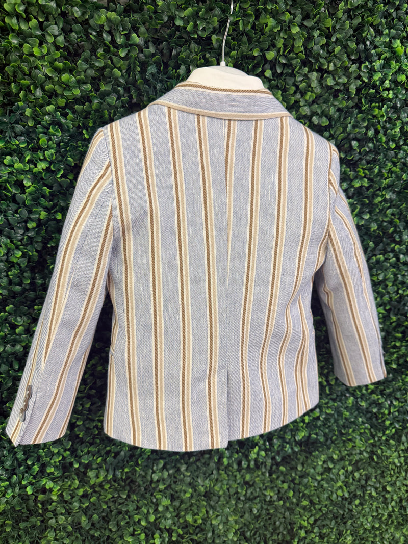Italian Bimbalo Blue and Brown Striped 5 Piece Linen Suit