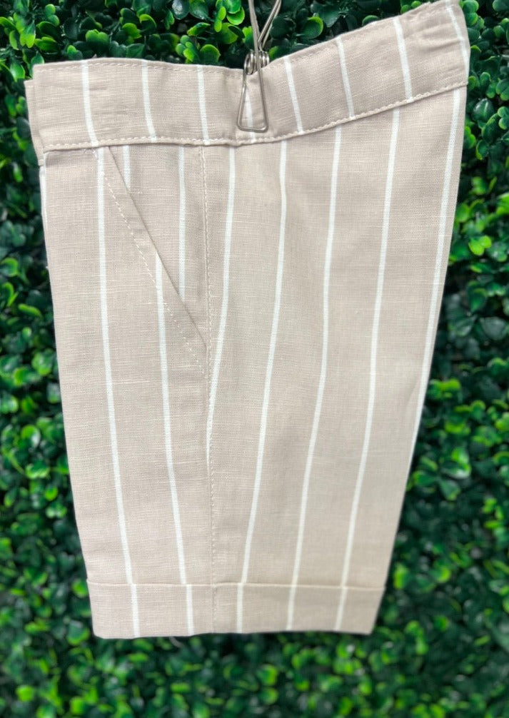 Bimbalo Boys' Beige Striped Linen Pants and Polo Shirt Outfit 6661