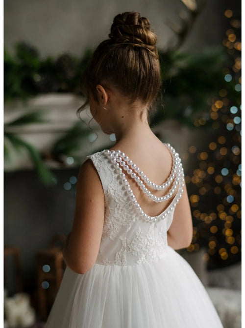 Teter Warm Pearl Back and Sleeveless Long Tulle Gown SK23