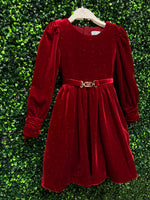 Abel & Lula Girls’ Ruby Red Velvet Studded Dress 5536