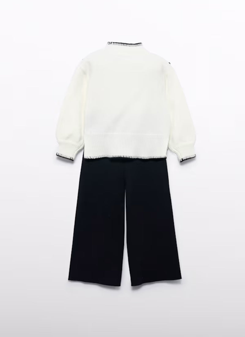 Abel & Lula Girls’ Black and White Mock Neck Two Piece Sweater Set 5729