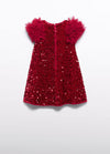 Abel & Lula Ruby Red Sequin Puff Sleeve Dress 5529