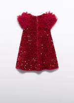 Abel & Lula Ruby Red Sequin Puff Sleeve Dress 5529