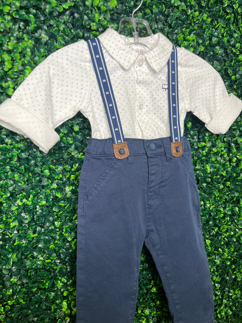 Mayoral Boys Blue and White Suspender Set - 2515