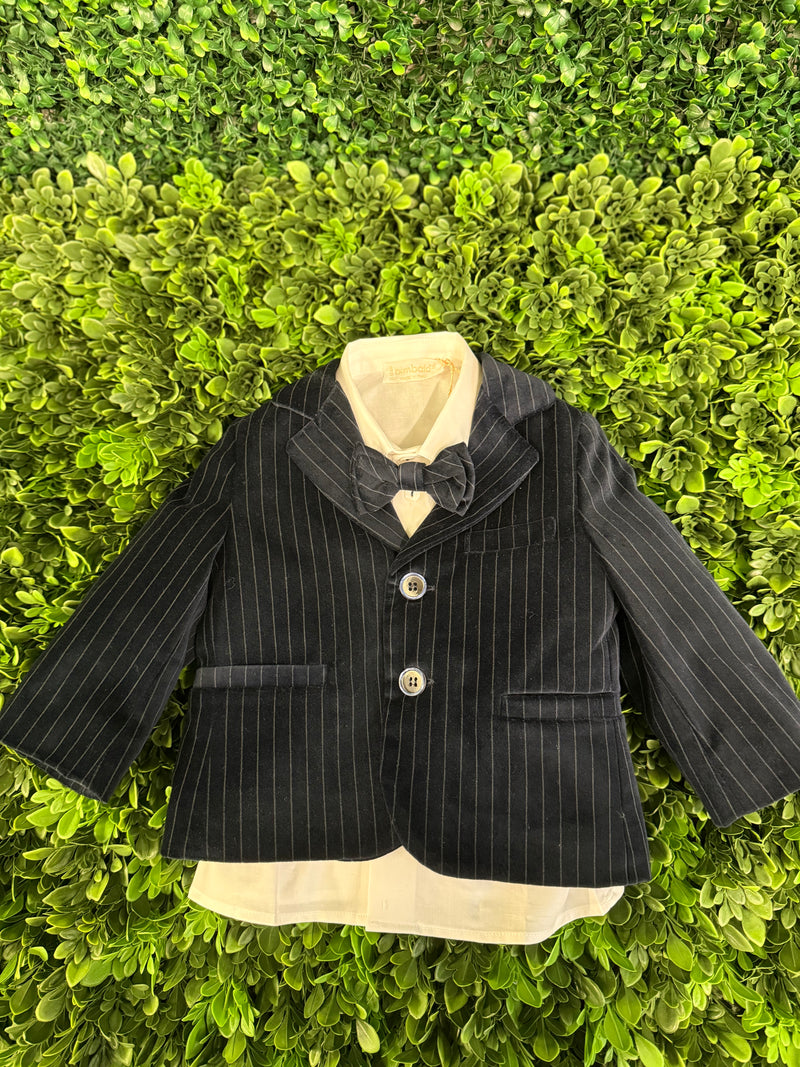 Bimbalo Boys’ Velvet Navy Pinstripe Five Piece Suit Set