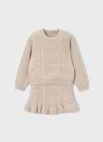 Mayoral Girls’ Taupe Knit Sweater and Skirt Coordinating Set 4934