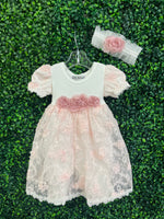 Bebe Gabrielle Girls’  Pink Rossete Lace Changing Outfit 3846-2