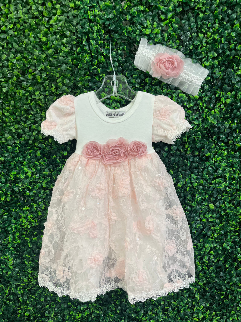 Bebe Gabrielle Girls’  Pink Rossete Lace Changing Outfit 3846-2