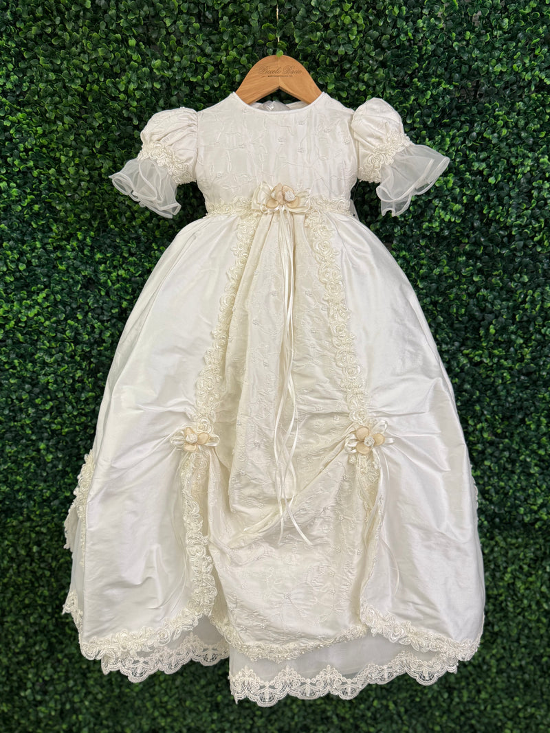 Piccolo Bacio Girls' Silk Embroidered Baptism Dress Virginia