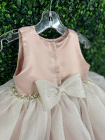 Nan & Jan Blush Satin and Organza Dress with Pearl and Rhinestone Belt